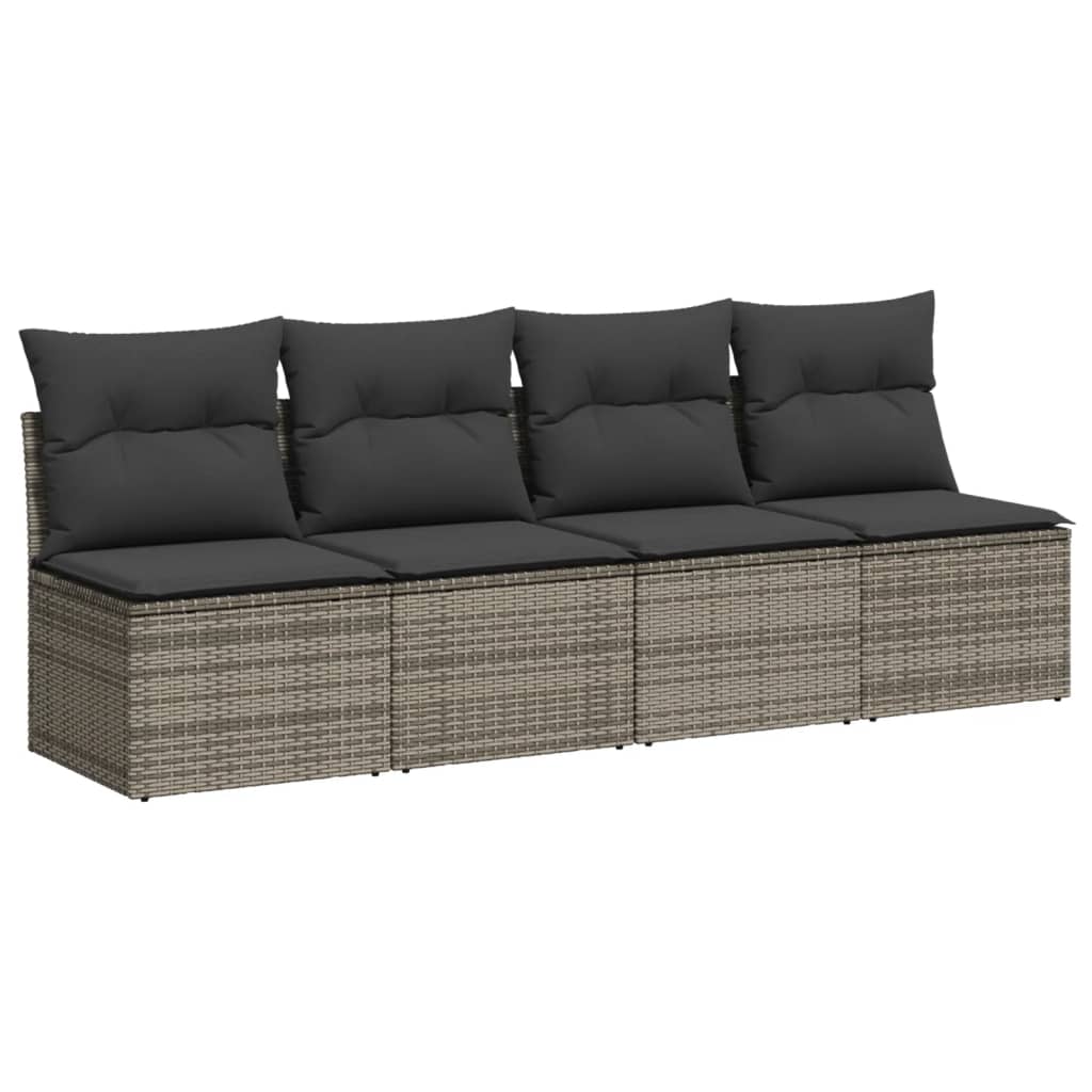 9-delige Loungeset met kussens poly rattan grijs