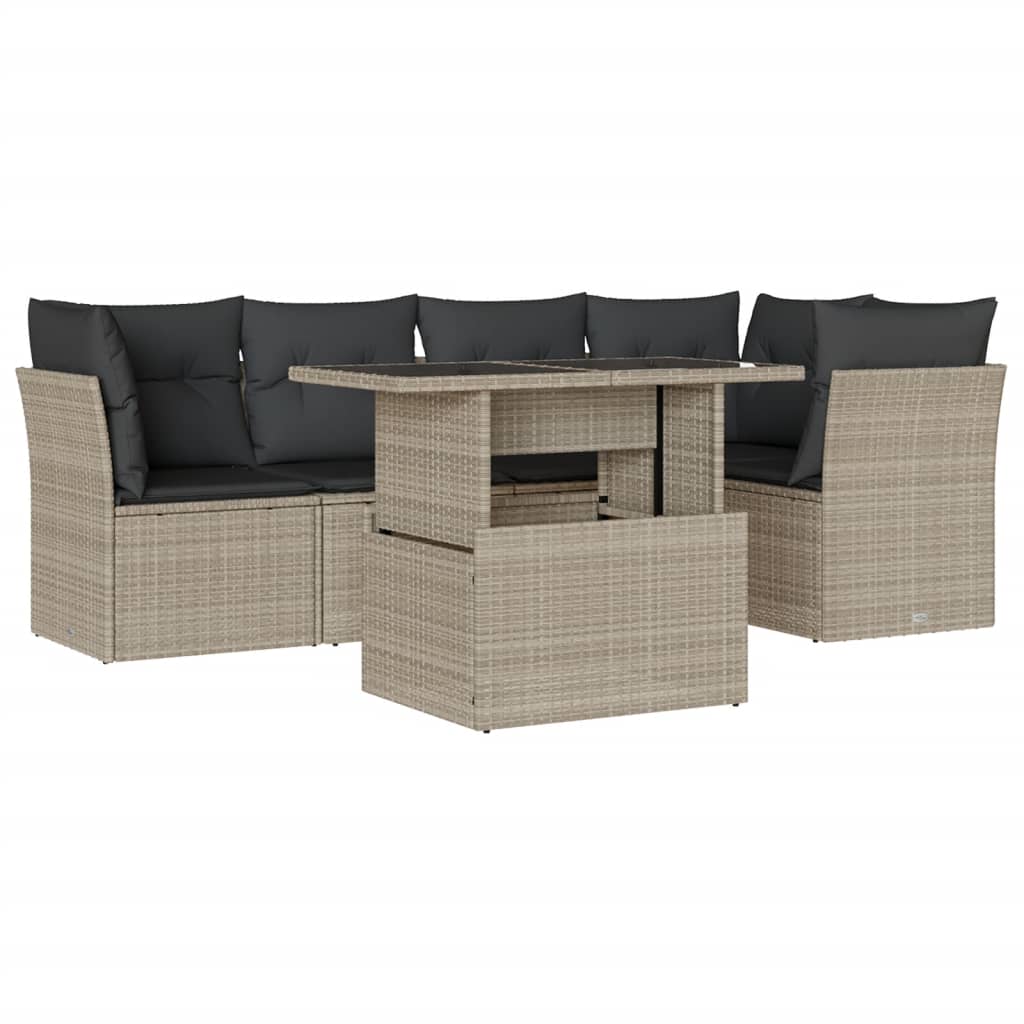 6-delige Loungeset met kussens poly rattan lichtgrijs