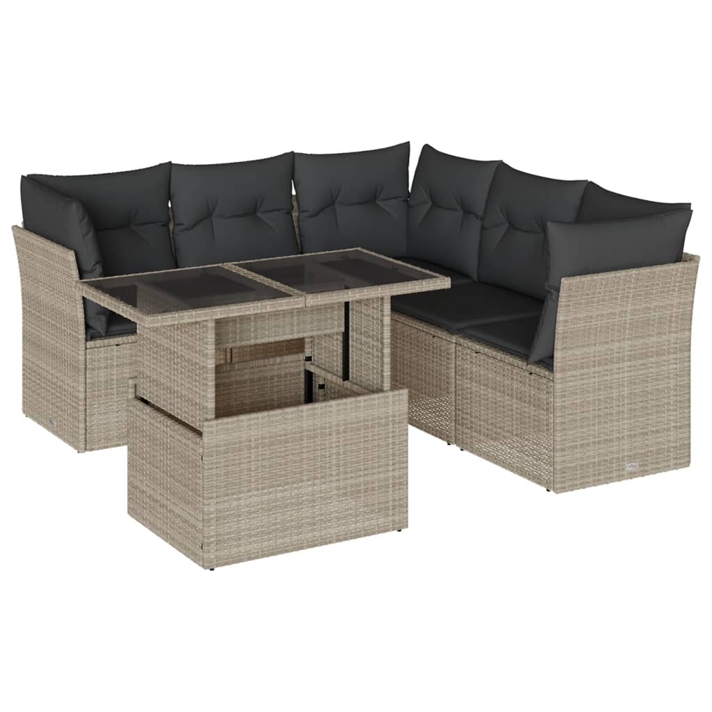 6-delige Loungeset met kussens poly rattan lichtgrijs