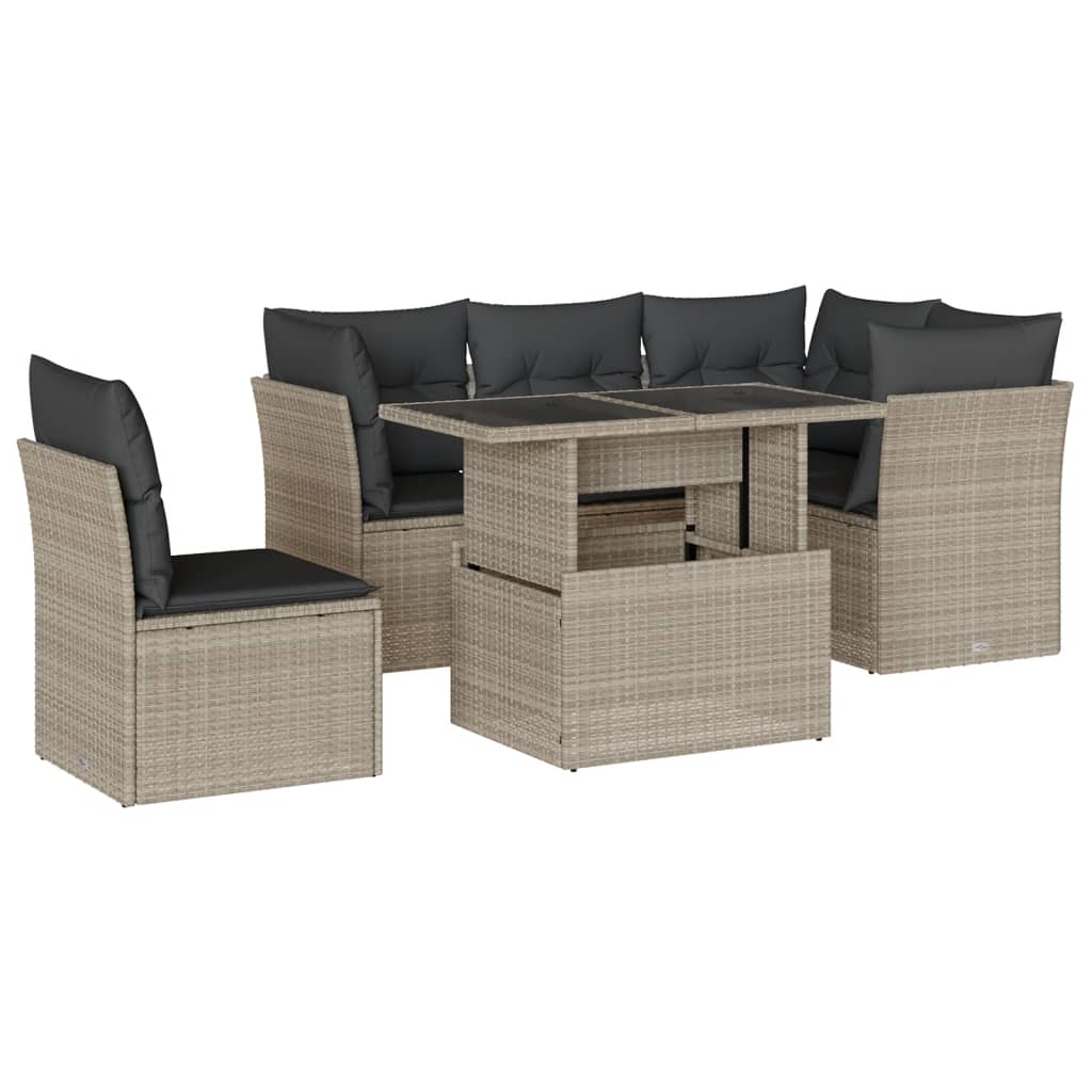 6-delige Loungeset met kussens poly rattan lichtgrijs