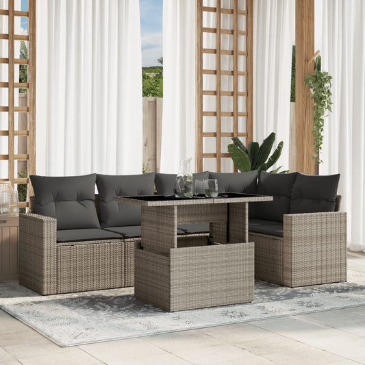 6-delige Loungeset met kussens poly rattan lichtgrijs