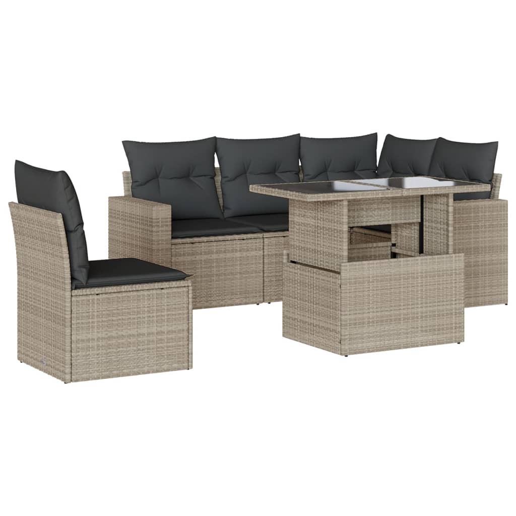 6-delige Loungeset met kussens poly rattan lichtgrijs