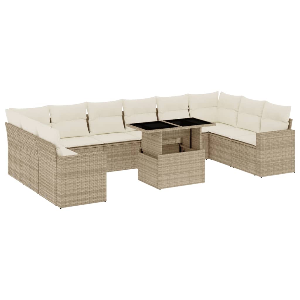 11-delige Tuinset met kussens poly rattan beige