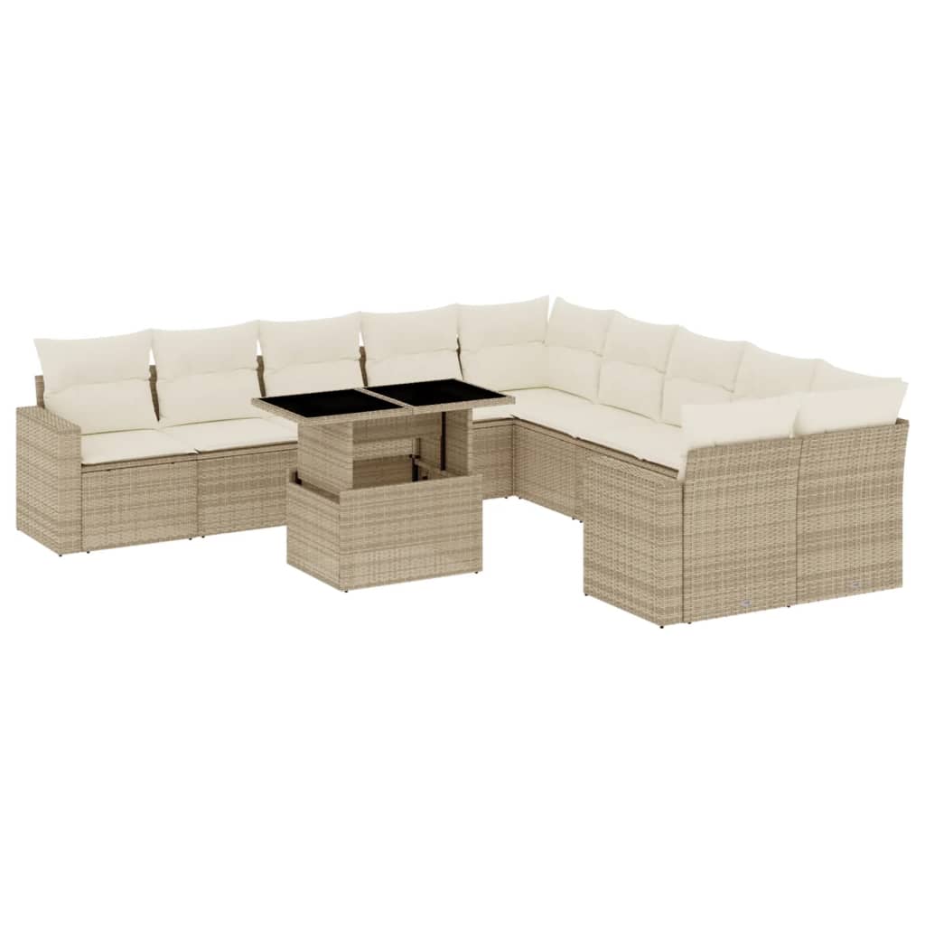 11-delige Tuinset met kussens poly rattan beige