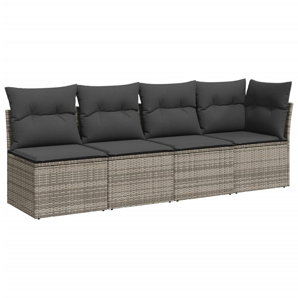 7-delige Loungeset met kussens poly rattan grijs