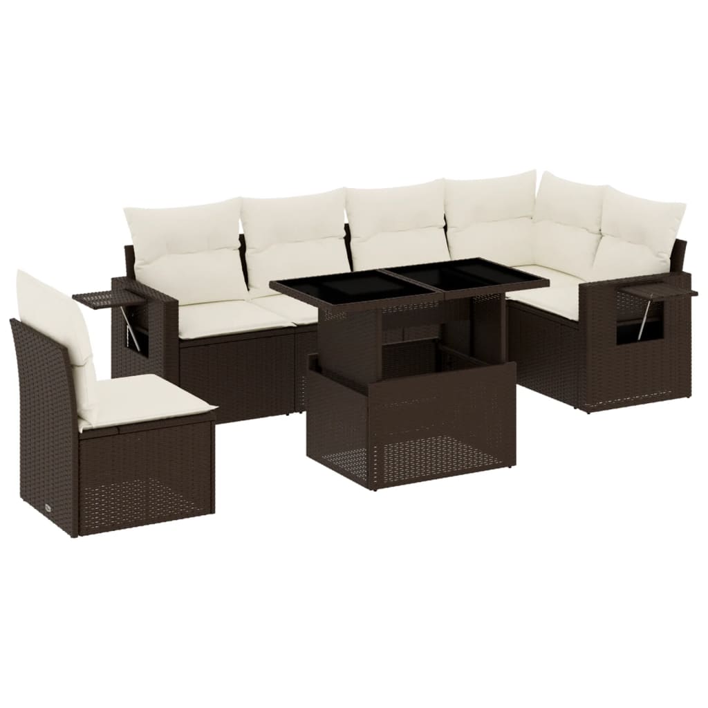 7-delige Loungeset met kussens poly rattan bruin