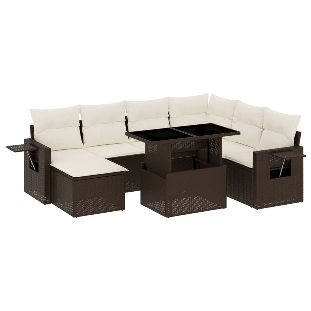 8-delige Loungeset met kussens poly rattan bruin