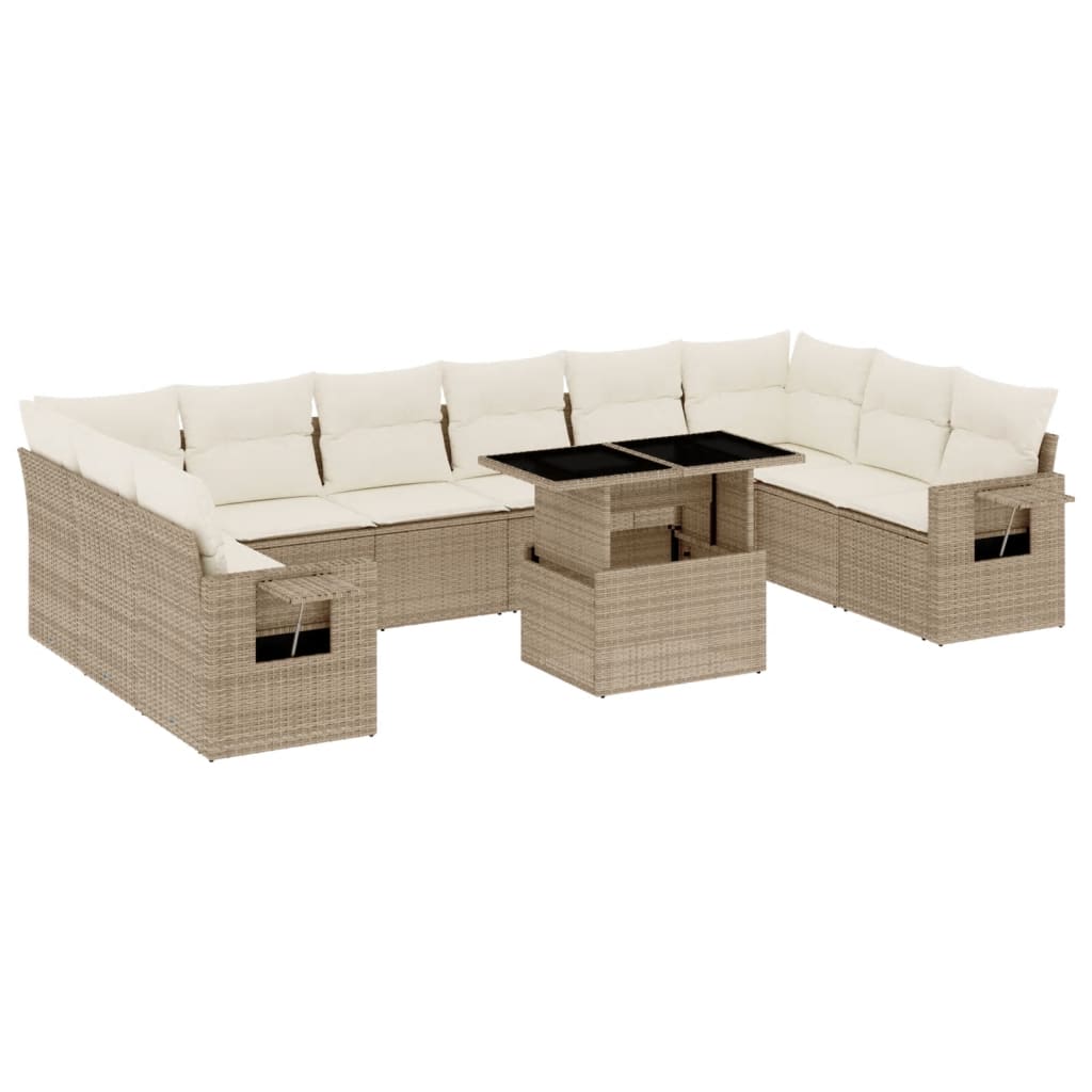 11-delige Tuinset met kussens poly rattan beige