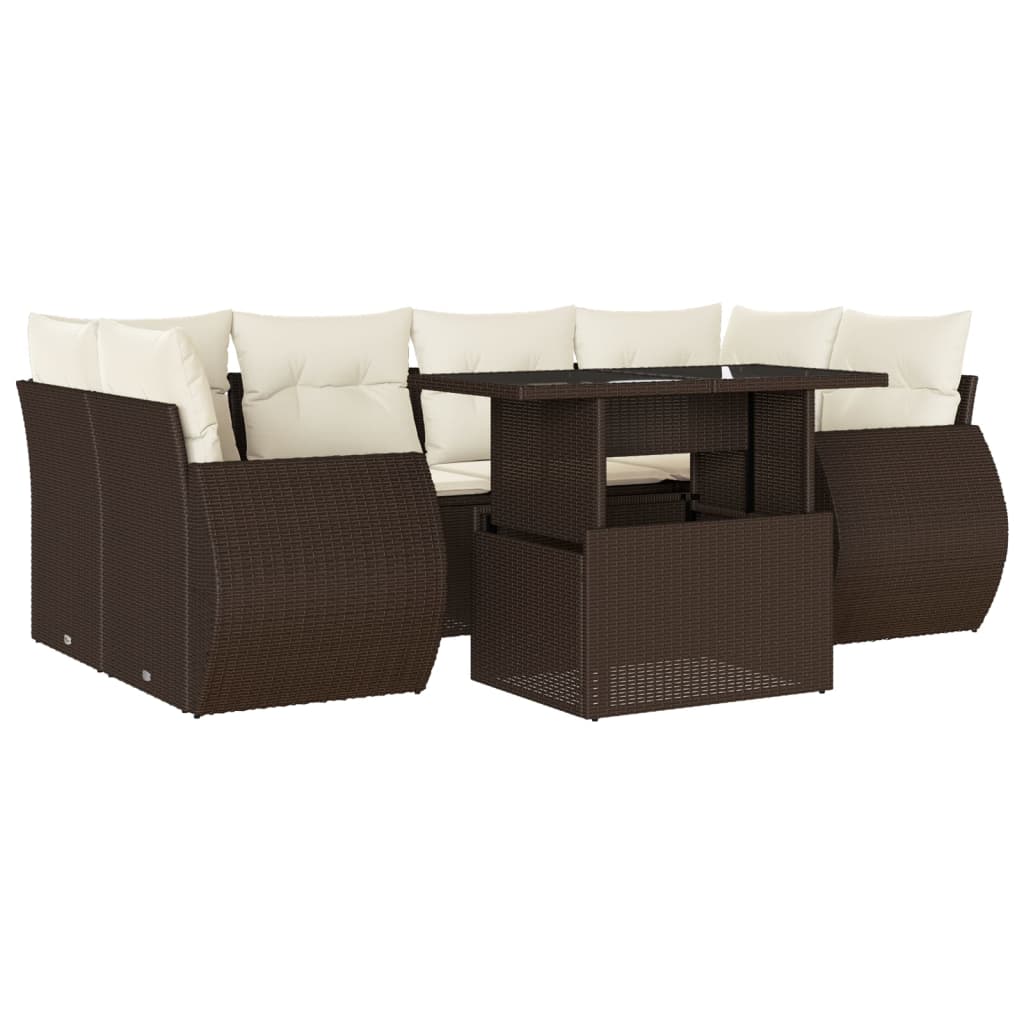 7-delige Loungeset met kussens poly rattan bruin