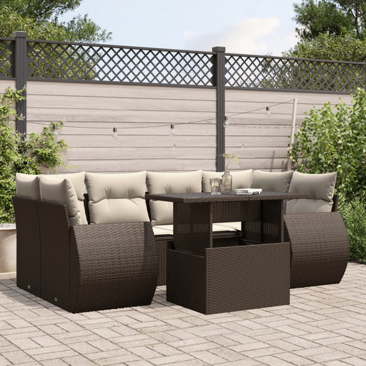 7-delige Loungeset met kussens poly rattan bruin