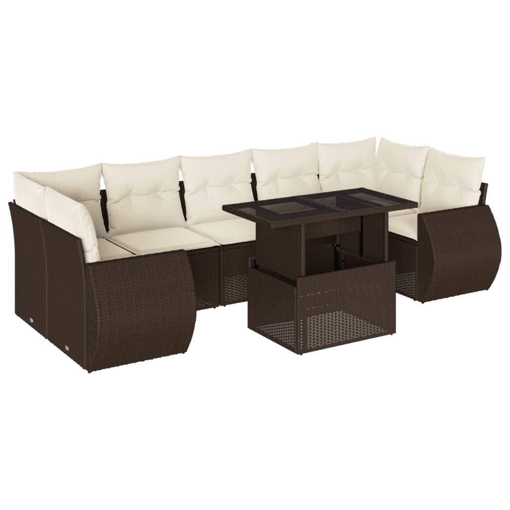 8-delige Loungeset met kussens poly rattan bruin