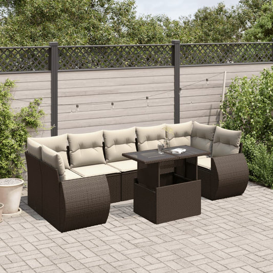 8-delige Loungeset met kussens poly rattan bruin