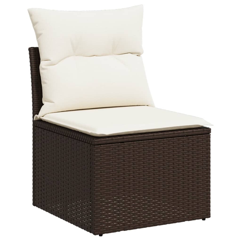 9-delige Loungeset met kussens poly rattan bruin