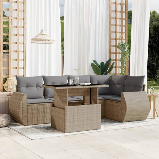 6-delige Loungeset met kussens poly rattan beige