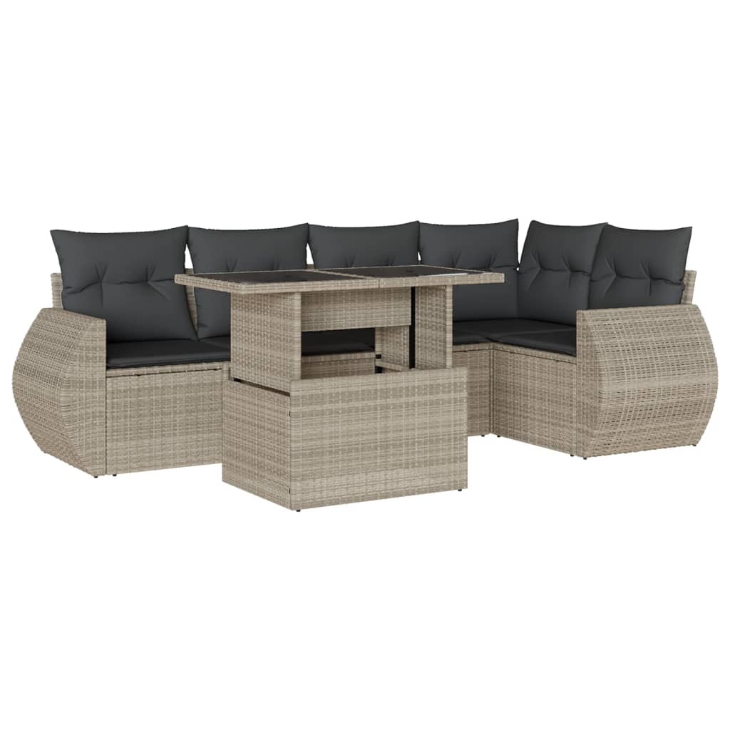 6-delige Loungeset met kussens poly rattan lichtgrijs