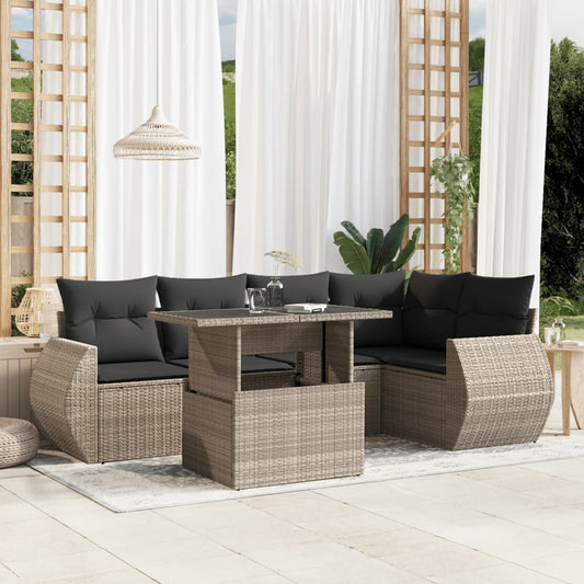 6-delige Loungeset met kussens poly rattan lichtgrijs