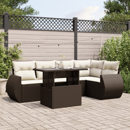 6-delige Loungeset met kussens poly rattan bruin