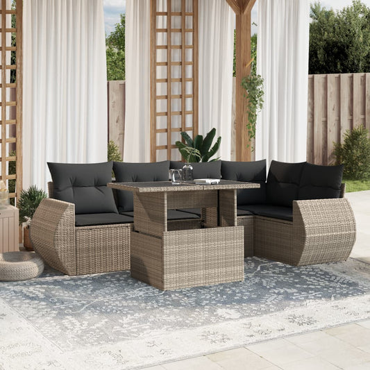 7-delige Loungeset met kussens poly rattan lichtgrijs