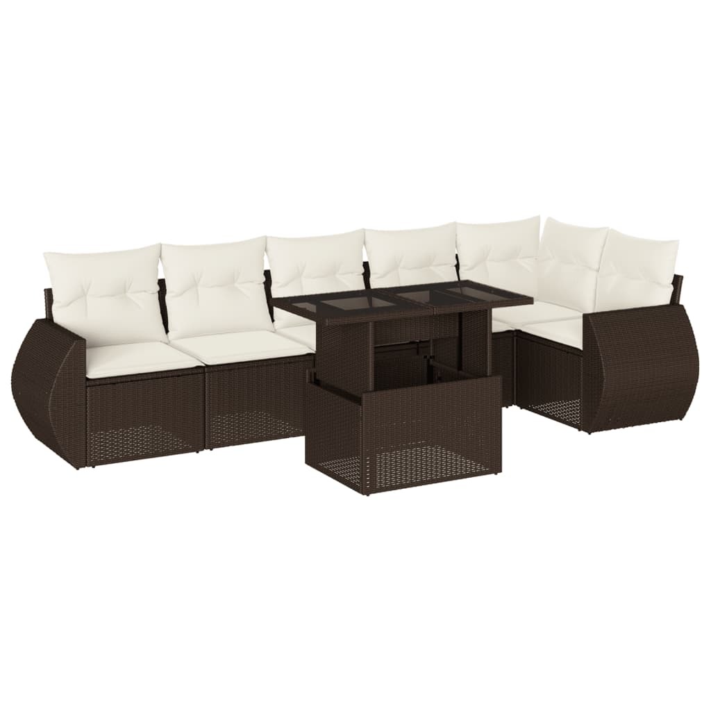 7-delige Loungeset met kussens poly rattan bruin