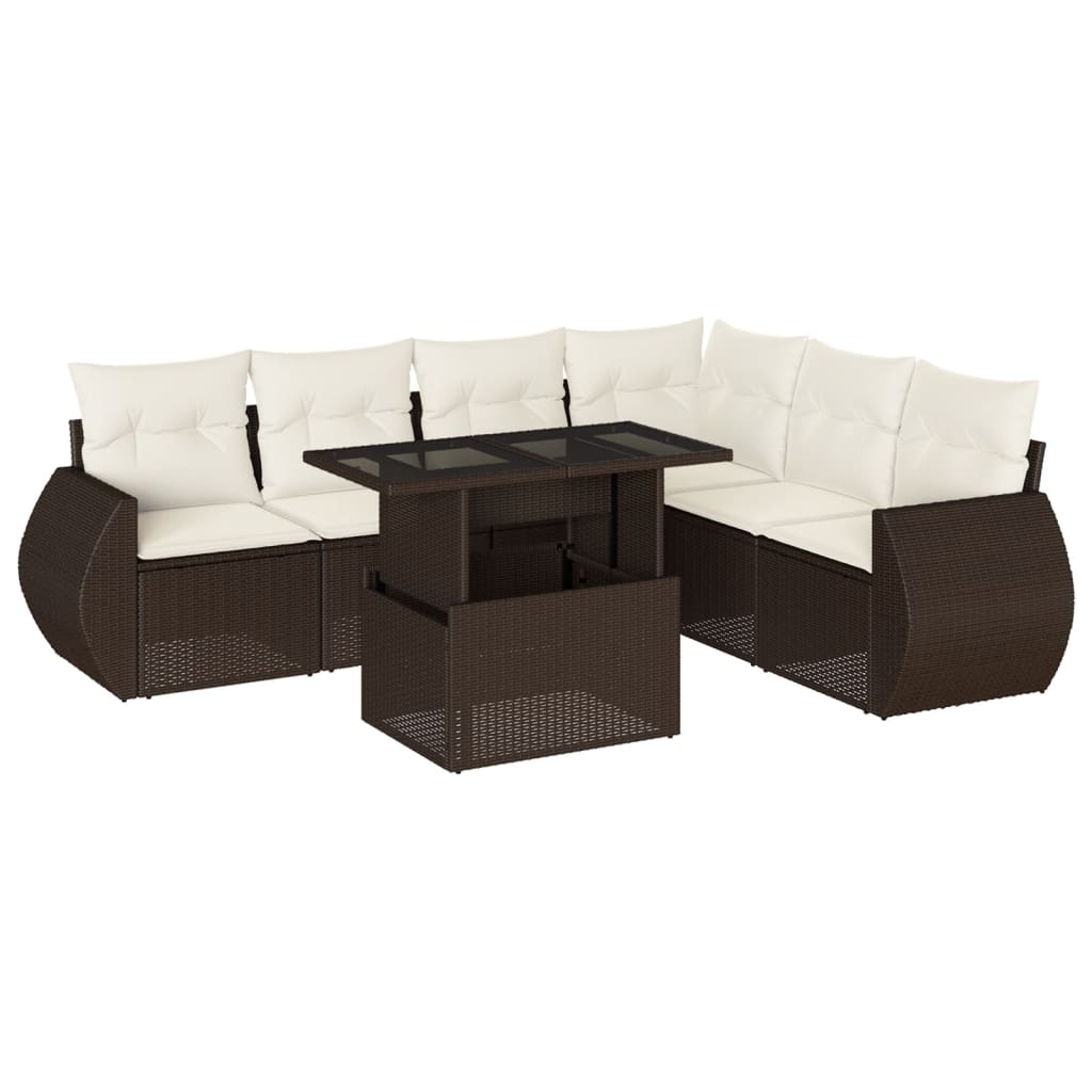 7-delige Loungeset met kussens poly rattan bruin