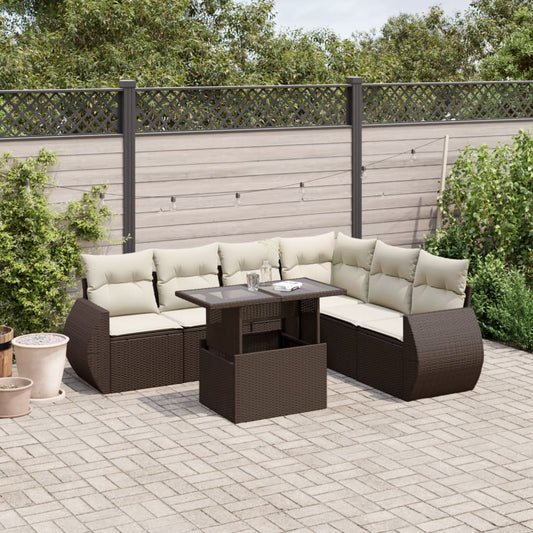 7-delige Loungeset met kussens poly rattan bruin