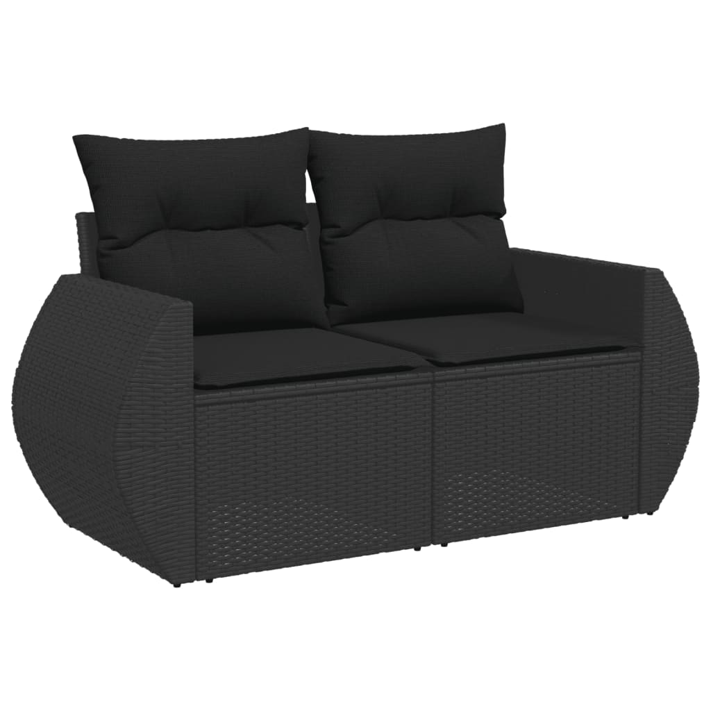 7-delige Loungeset met kussens poly rattan zwart