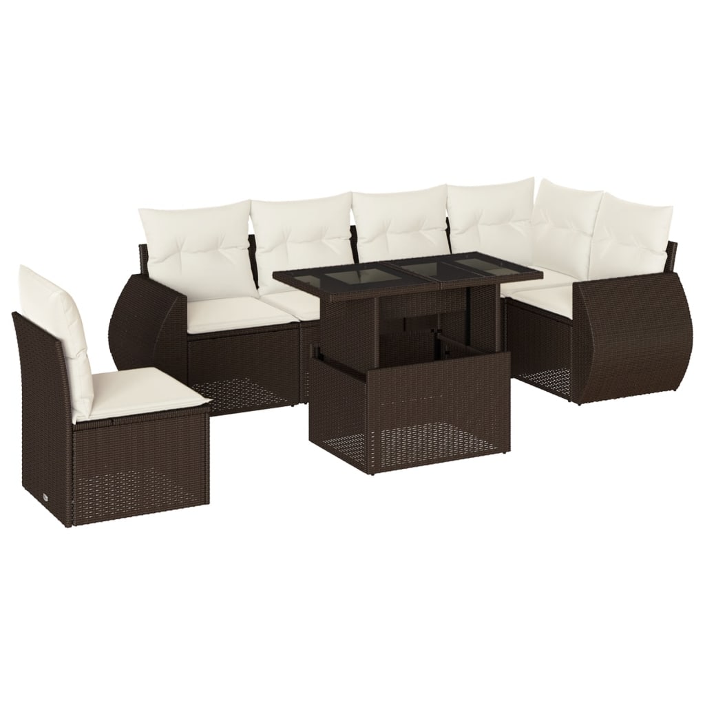 7-delige Loungeset met kussens poly rattan bruin