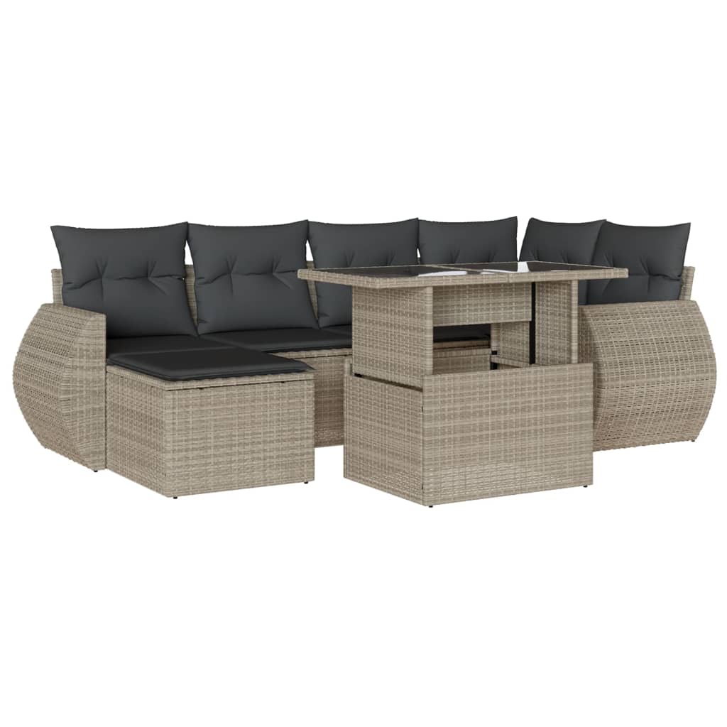 7-delige Loungeset met kussens poly rattan lichtgrijs