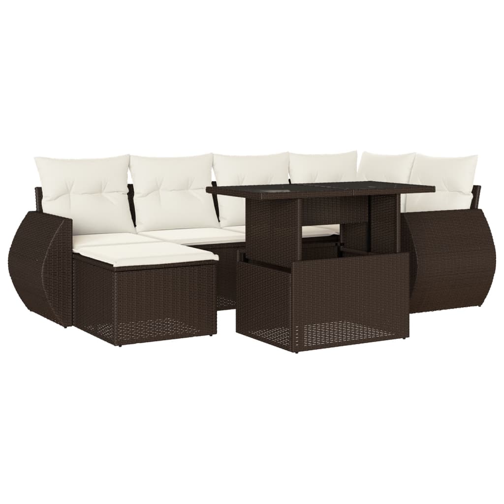 7-delige Loungeset met kussens poly rattan bruin