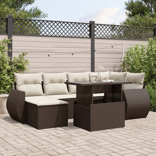 7-delige Loungeset met kussens poly rattan bruin