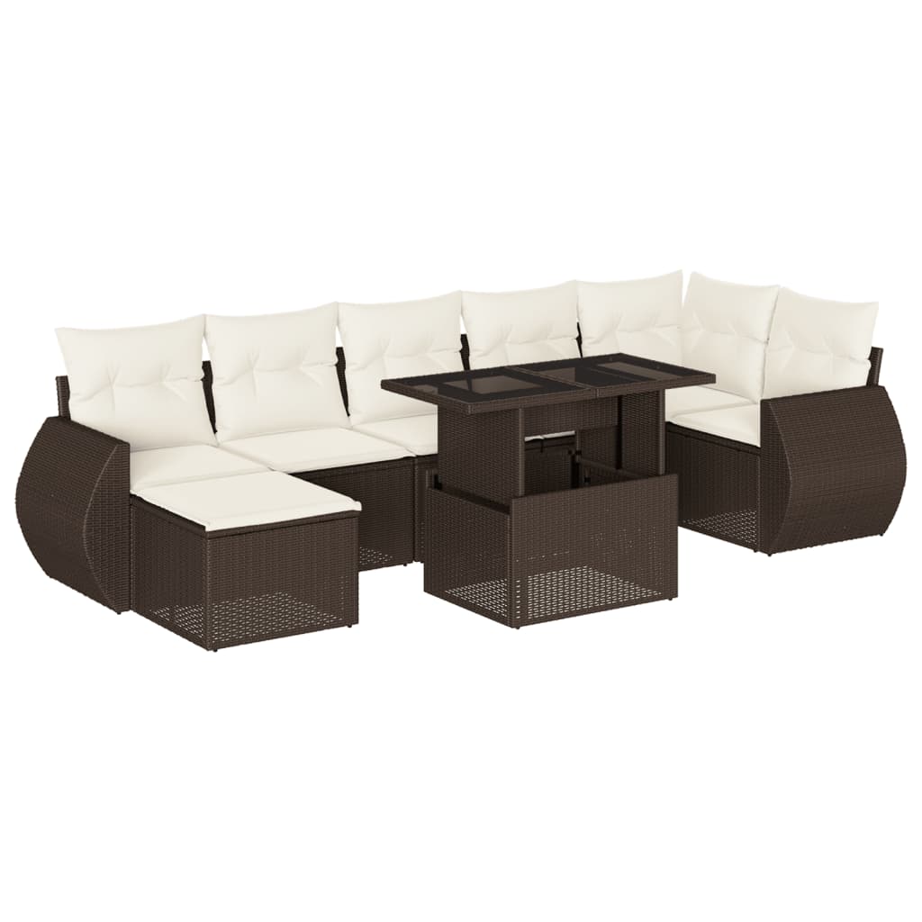 8-delige Loungeset met kussens poly rattan bruin