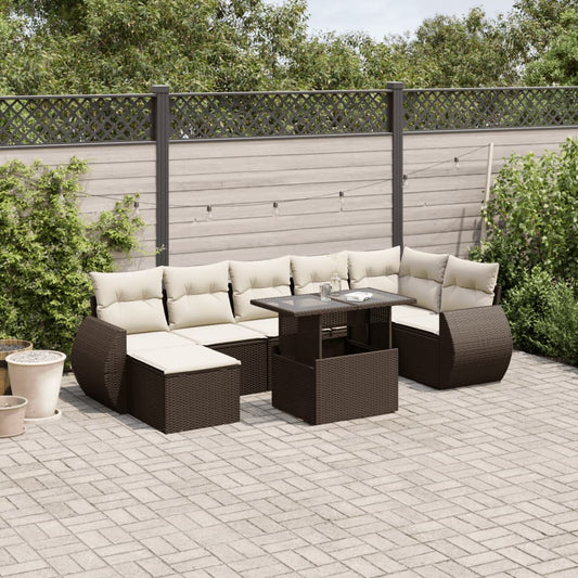 8-delige Loungeset met kussens poly rattan bruin