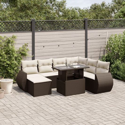 8-delige Loungeset met kussens poly rattan bruin