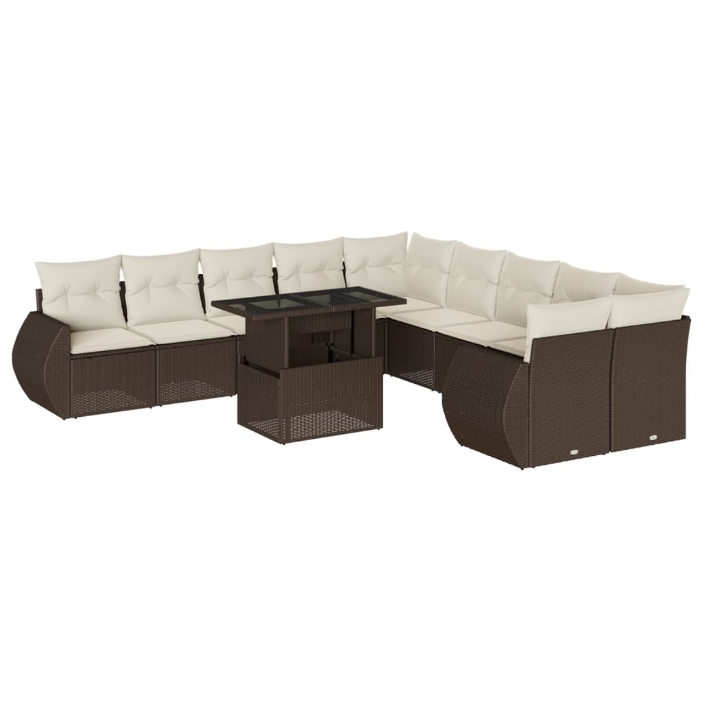 11-delige Loungeset met kussens poly rattan bruin