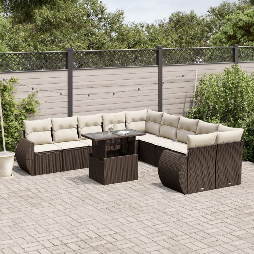 11-delige Loungeset met kussens poly rattan bruin