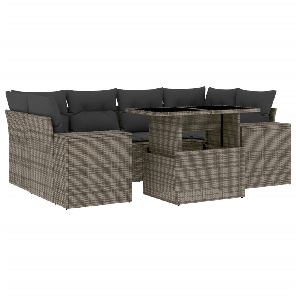 7-delige Loungeset met kussens poly rattan grijs