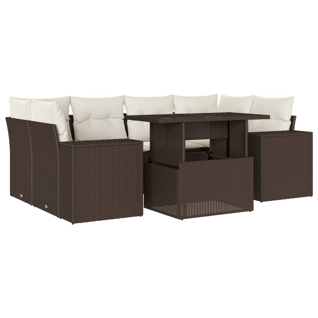 7-delige Loungeset met kussens poly rattan bruin