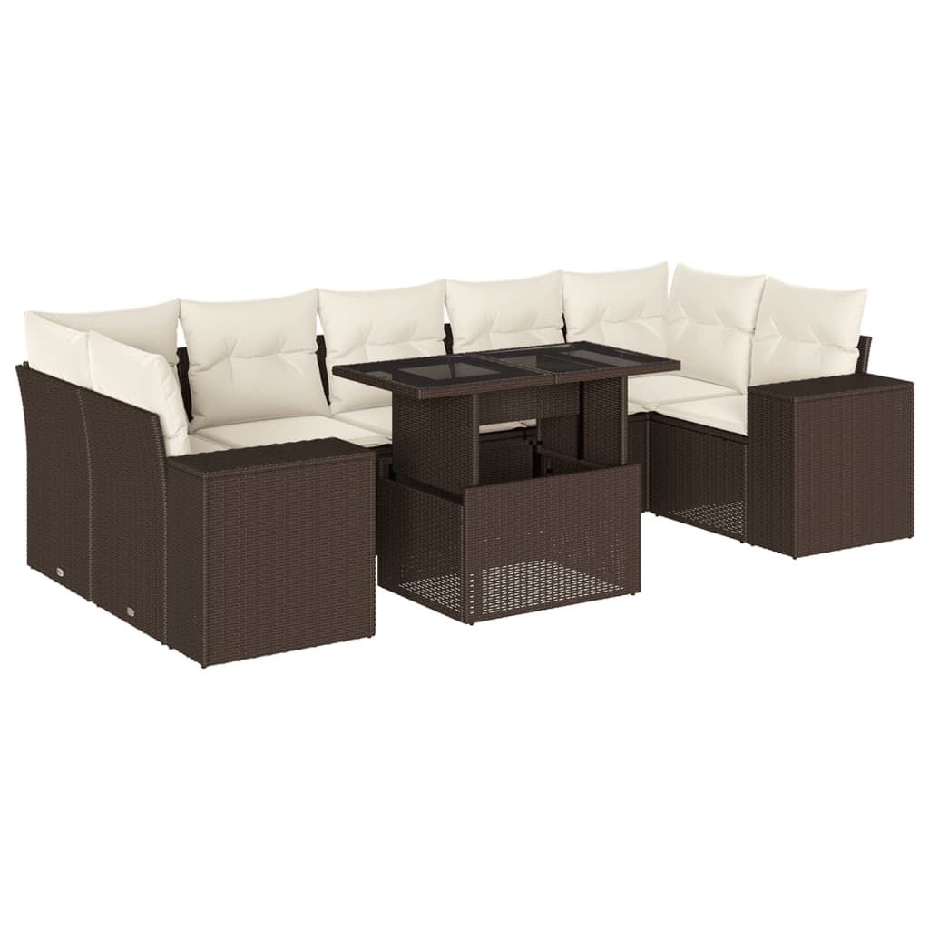 8-delige Loungeset met kussens poly rattan bruin