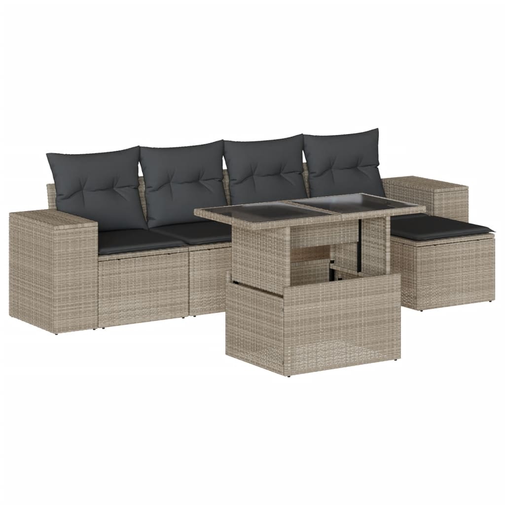 6-delige Loungeset met kussens poly rattan lichtgrijs