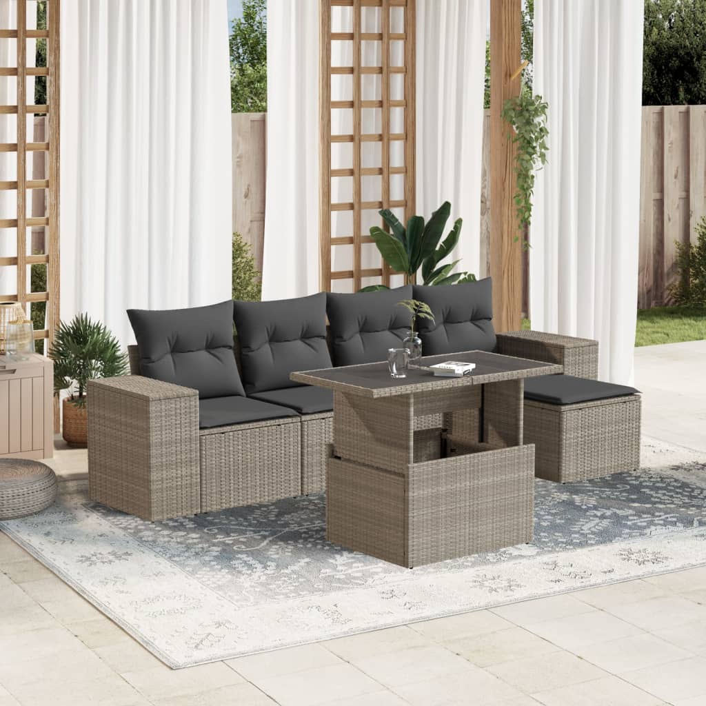 6-delige Loungeset met kussens poly rattan lichtgrijs