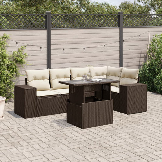 6-delige Loungeset met kussens poly rattan bruin