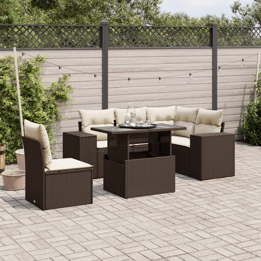 6-delige Loungeset met kussens poly rattan bruin