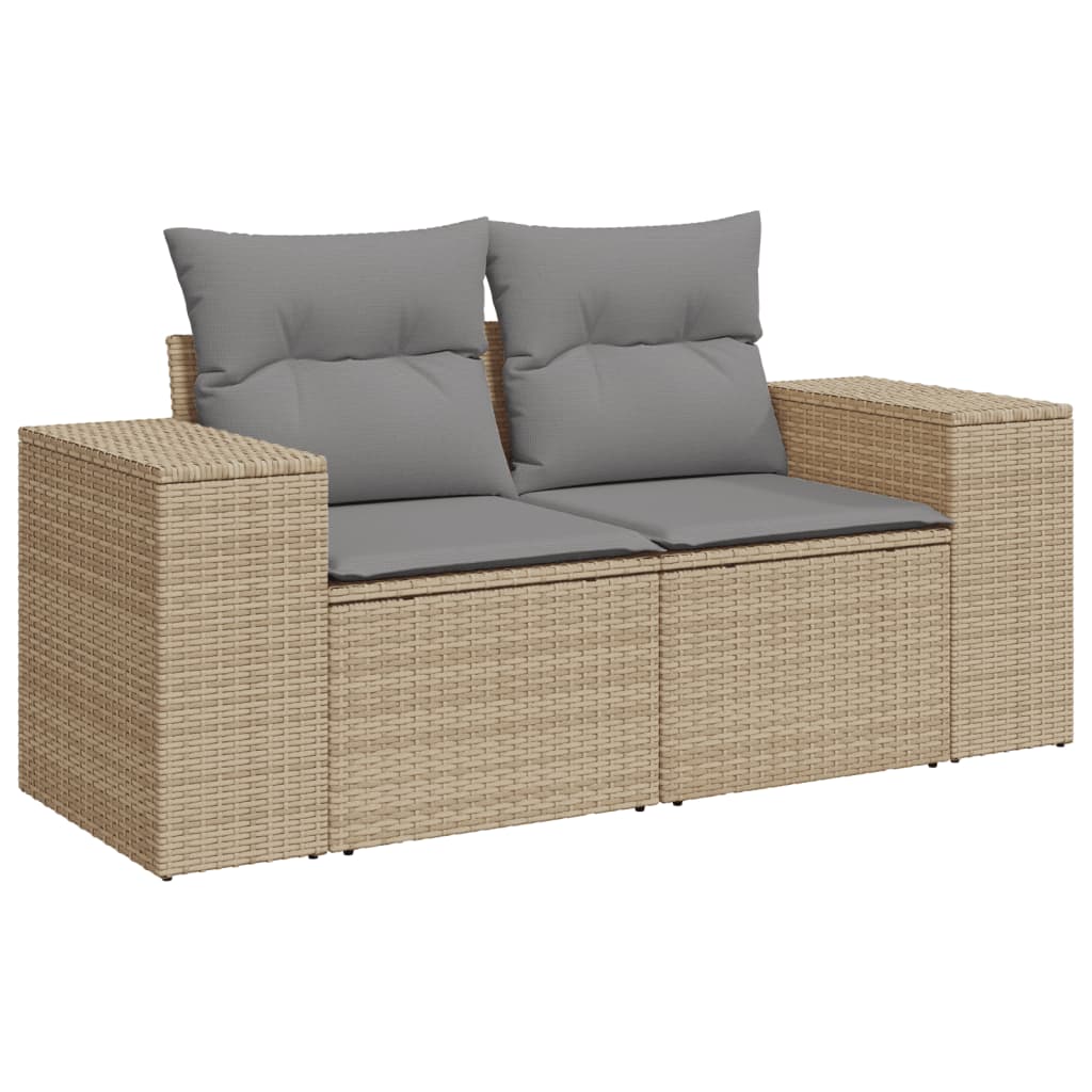 7-delige Loungeset met kussens poly rattan beige