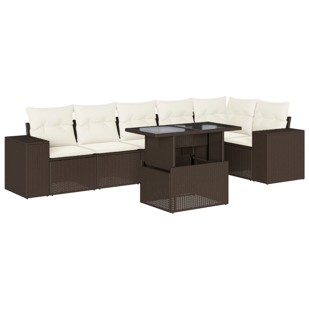 7-delige Loungeset met kussens poly rattan bruin