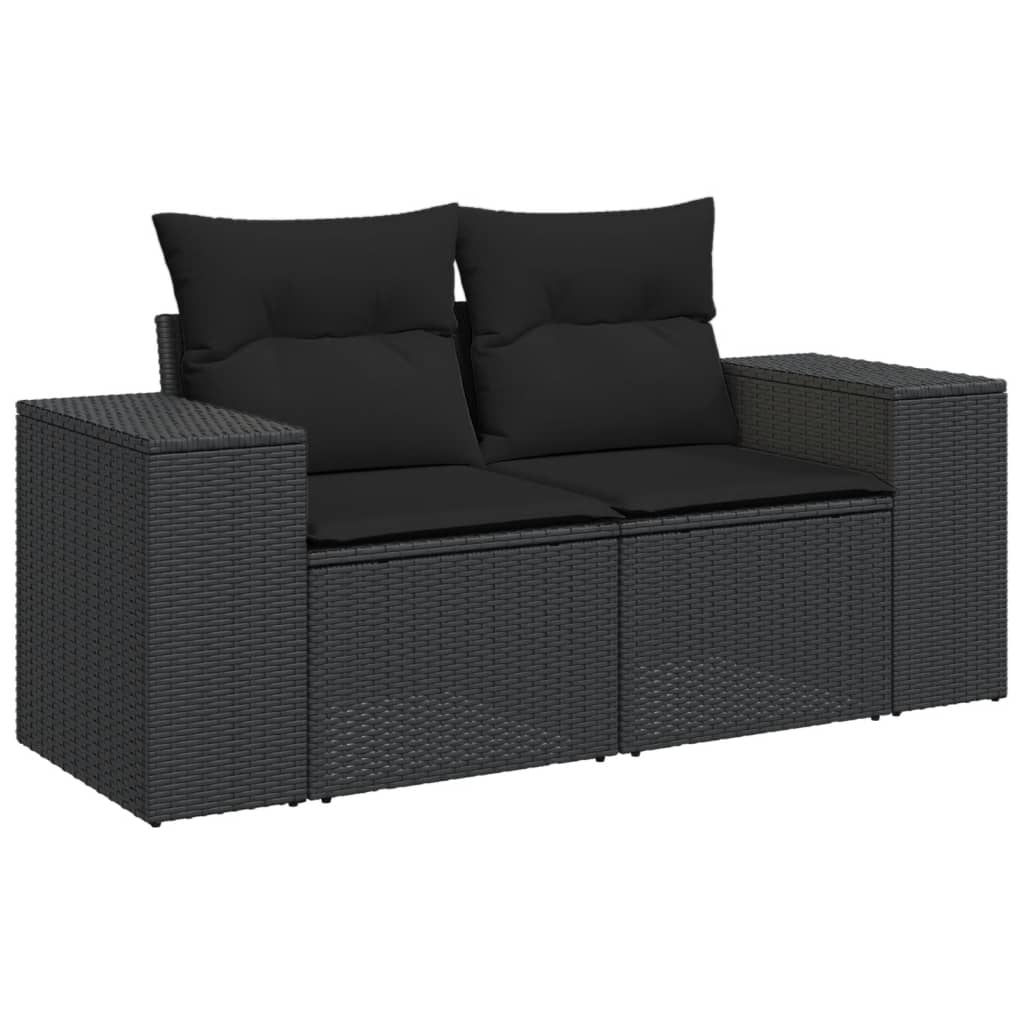 9-delige Loungeset met kussens poly rattan zwart