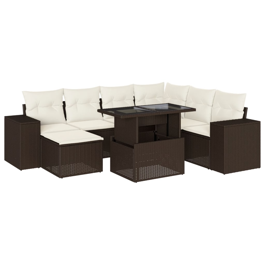 8-delige Loungeset met kussens poly rattan bruin