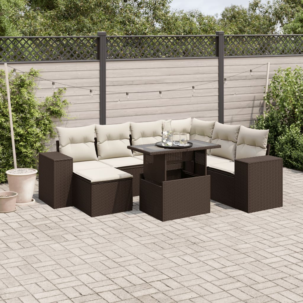 8-delige Loungeset met kussens poly rattan bruin