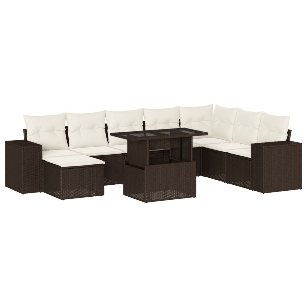 9-delige Loungeset met kussens poly rattan bruin