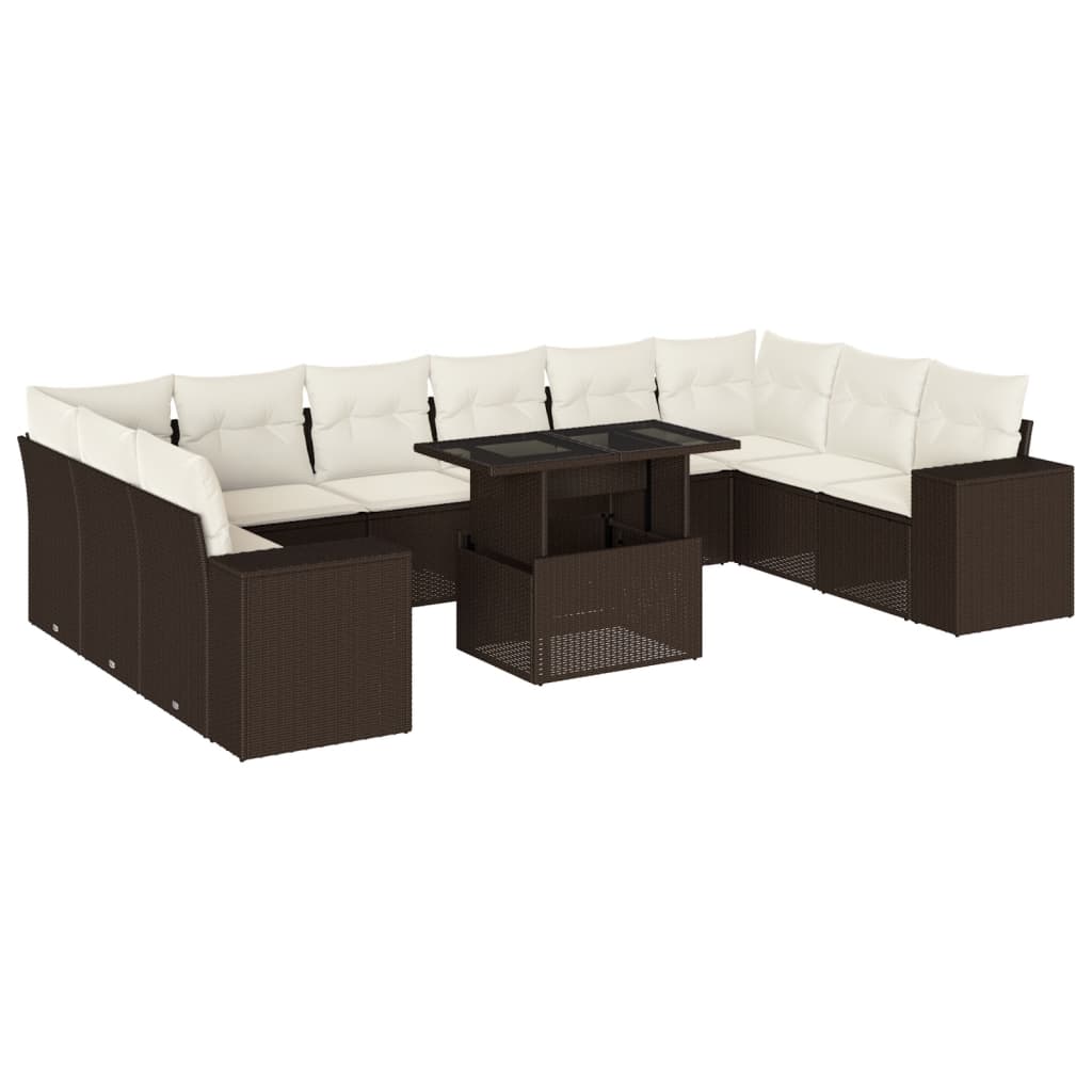 11-delige Loungeset met kussens poly rattan bruin