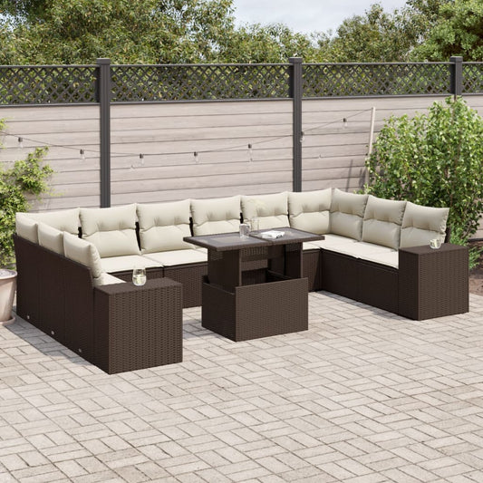 11-delige Loungeset met kussens poly rattan bruin